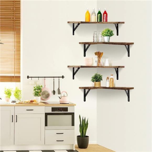 Corner Floating Shelves Wall Mounted Set of 4, Rustic Wood Wall Storage Shelves - Picture 3 of 5